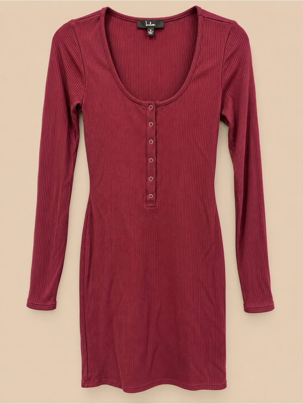 Lulus Go Beyond Basic Burgundy Ribbed Bodycon Mini Dress M